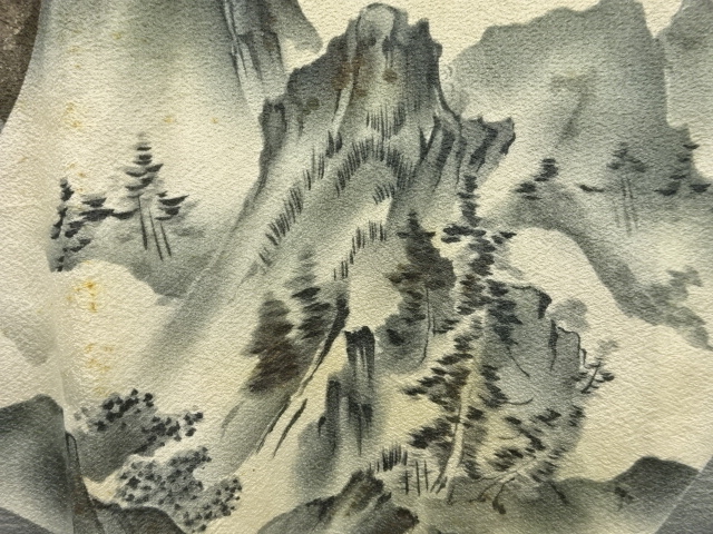 JAPANESE KIMONO / ANTIQUE MOUNTAIN SCENERY PATTERN MENS JUBAN
